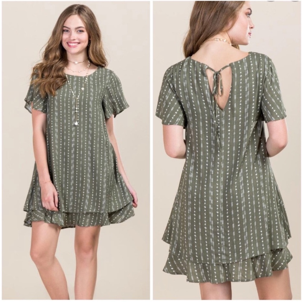 Blue Rain Olive Green Sheath Tiered Dress Size XS
